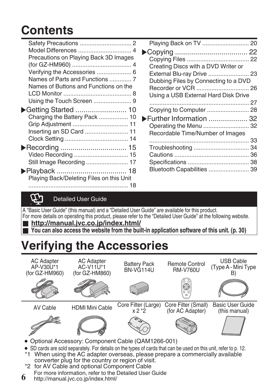 JVC EVERIO GZ-HM960U User Manual | Page 6 / 120