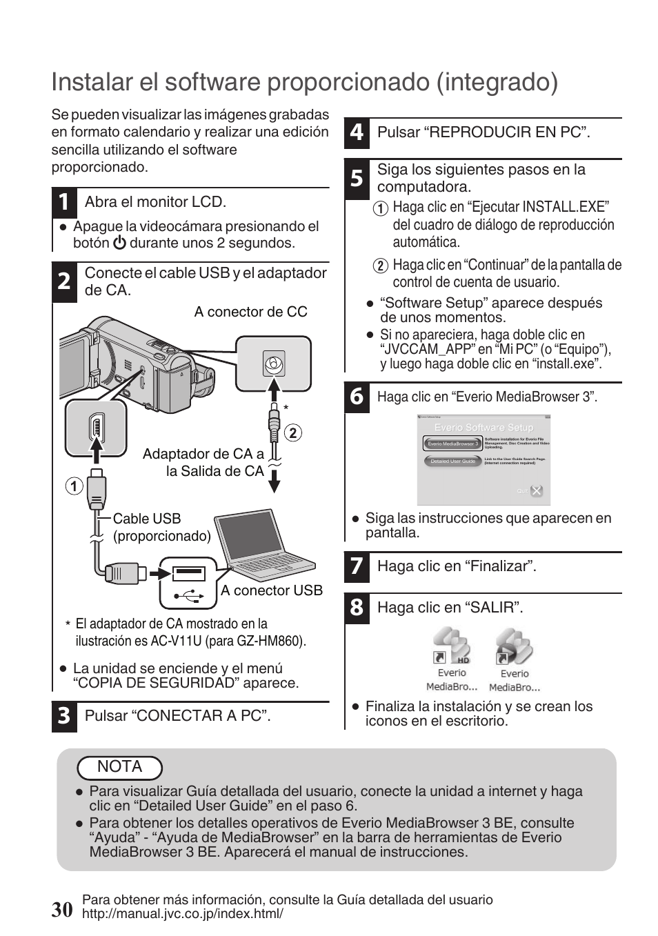 Instalar el software proporcionado (integrado) | JVC EVERIO GZ-HM960U User Manual | Page 70 / 120