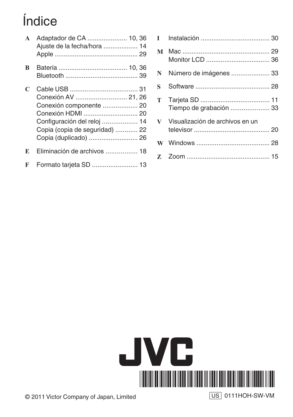 Índice | JVC EVERIO GZ-HM960U User Manual | Page 80 / 120