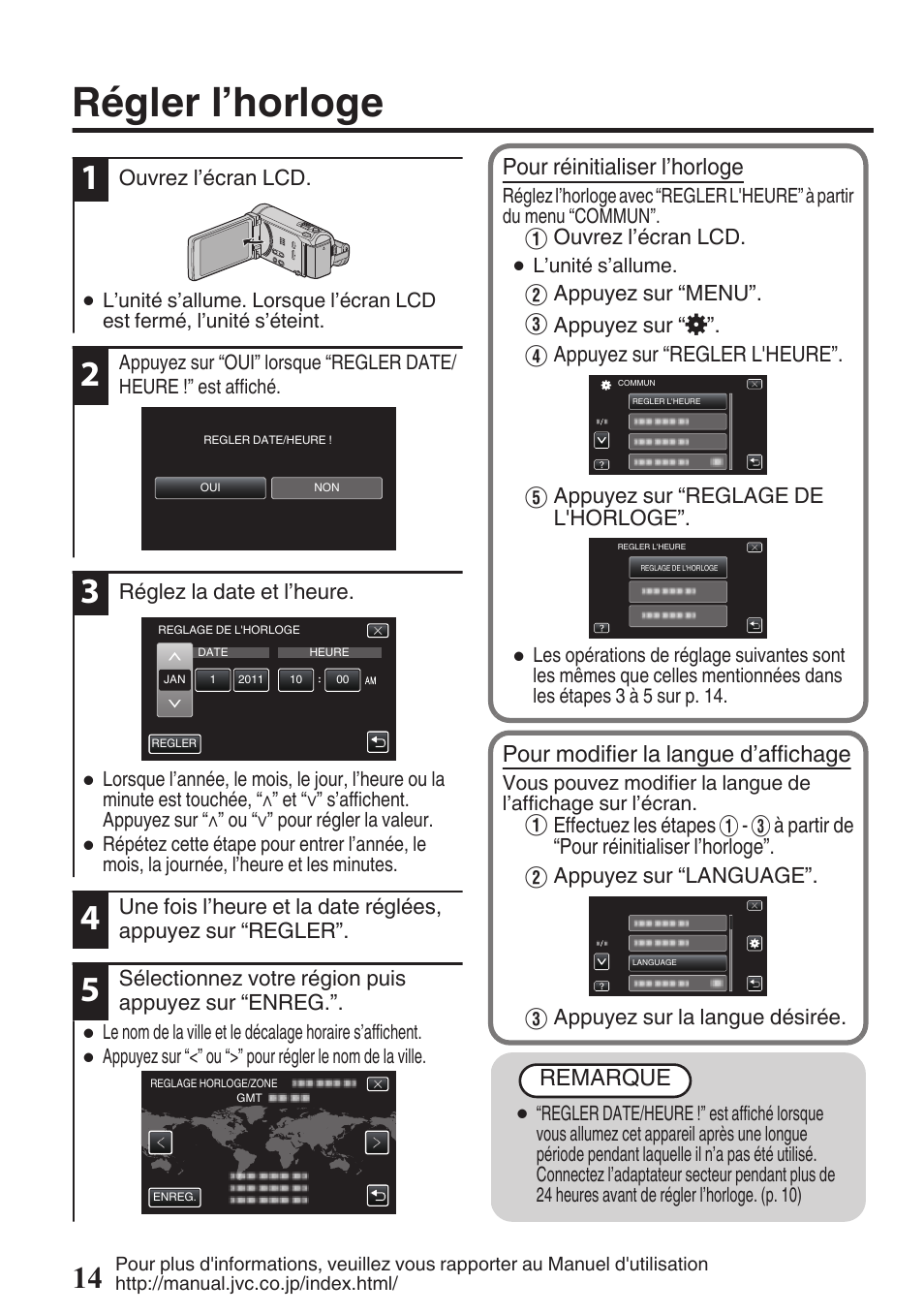 Régler l’horloge | JVC EVERIO GZ-HM960U User Manual | Page 94 / 120