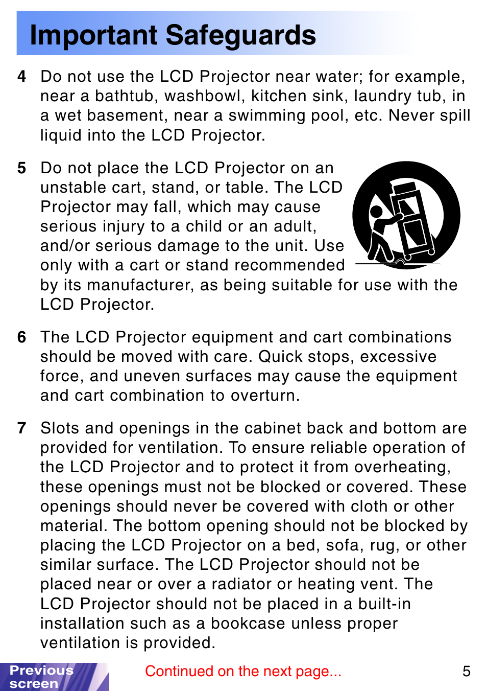 Important safeguards | JVC LX-P1010ZE User Manual | Page 5 / 79