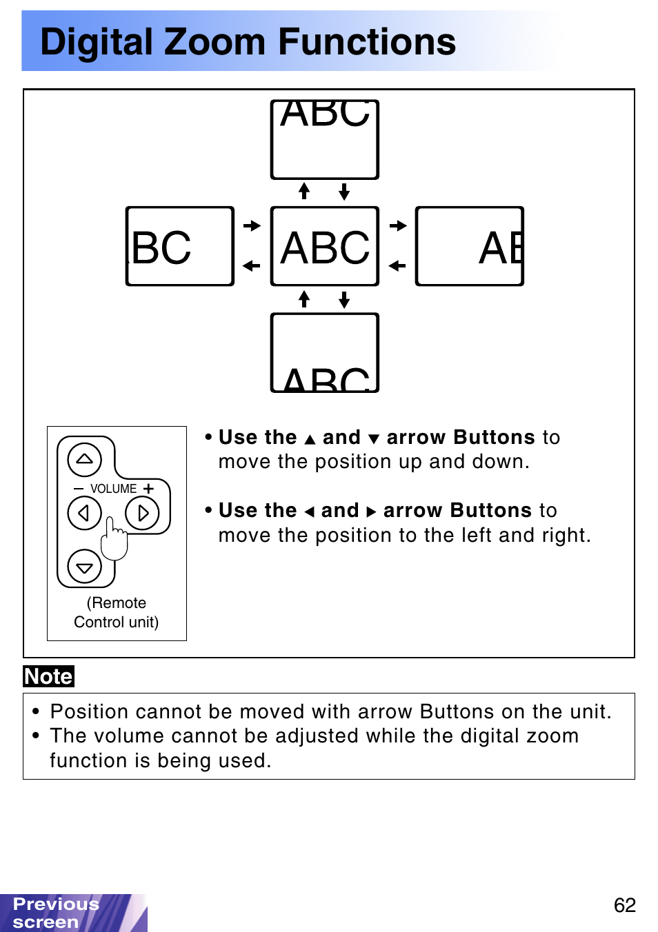 Digital zoom functions | JVC LX-P1010ZE User Manual | Page 62 / 79