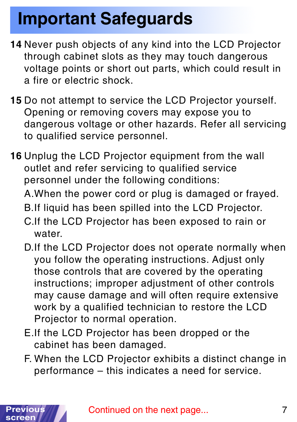 Important safeguards | JVC LX-P1010ZE User Manual | Page 7 / 79