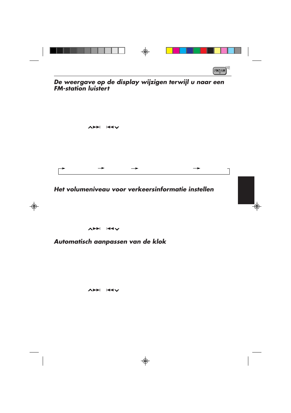 Het volumeniveau voor verkeersinformatie instellen, Automatisch aanpassen van de klok | JVC F540R User Manual | Page 105 / 122
