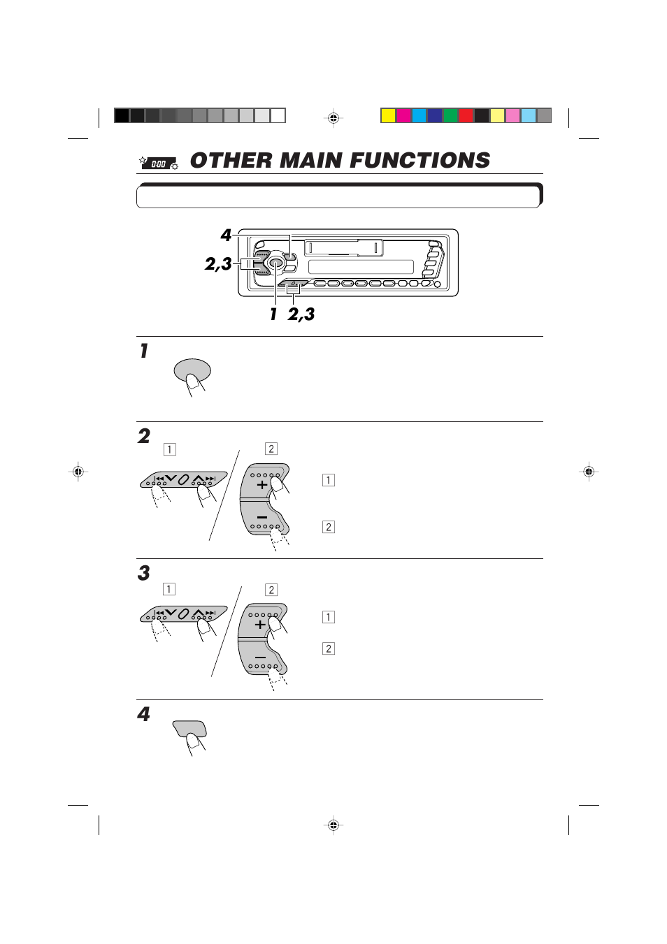 Other main functions, Setting the clock | JVC F540R User Manual | Page 22 / 122