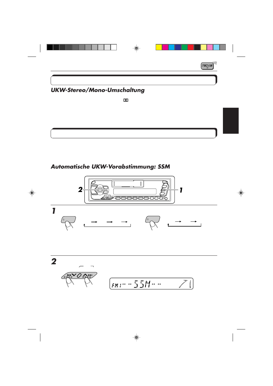 Andere praktische tuner-funktionen, Speichern der sender, Ukw-stereo/mono-umschaltung | Automatische ukw-vorabstimmung: ssm | JVC F540R User Manual | Page 35 / 122