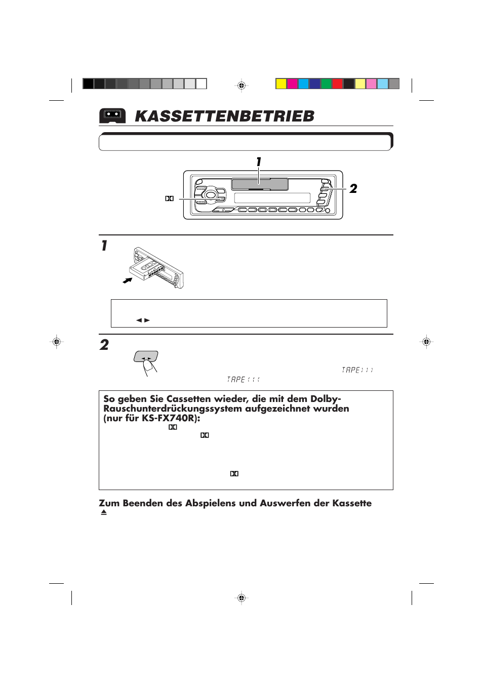 Kassettenbetrieb, Hören einer kassette | JVC F540R User Manual | Page 46 / 122