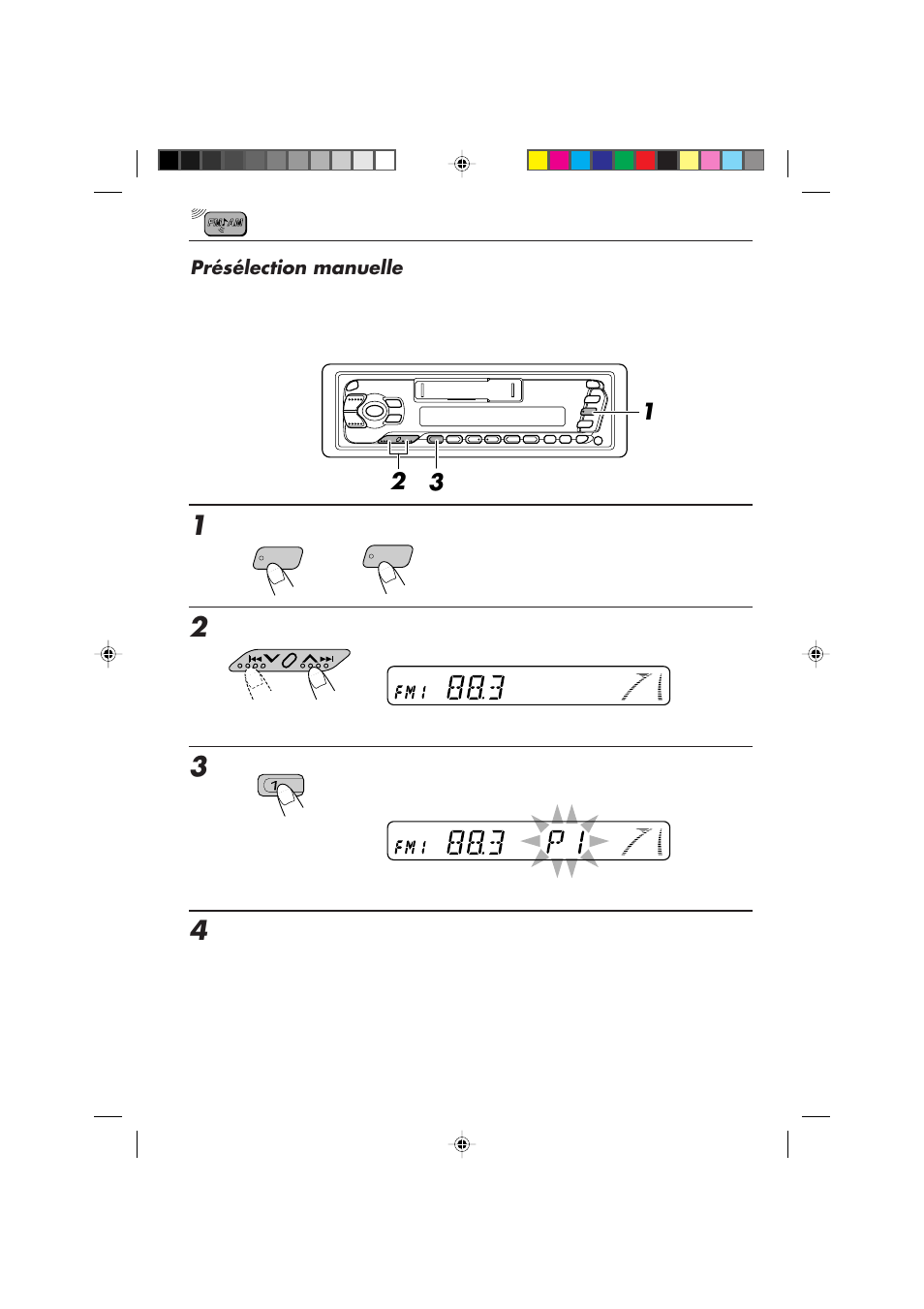 Présélection manuelle, Choisissez la bande fm1 | JVC F540R User Manual | Page 66 / 122