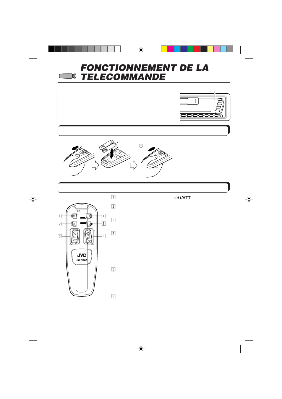 Fonctionnement de la telecommande | JVC F540R User Manual | Page 86 / 122