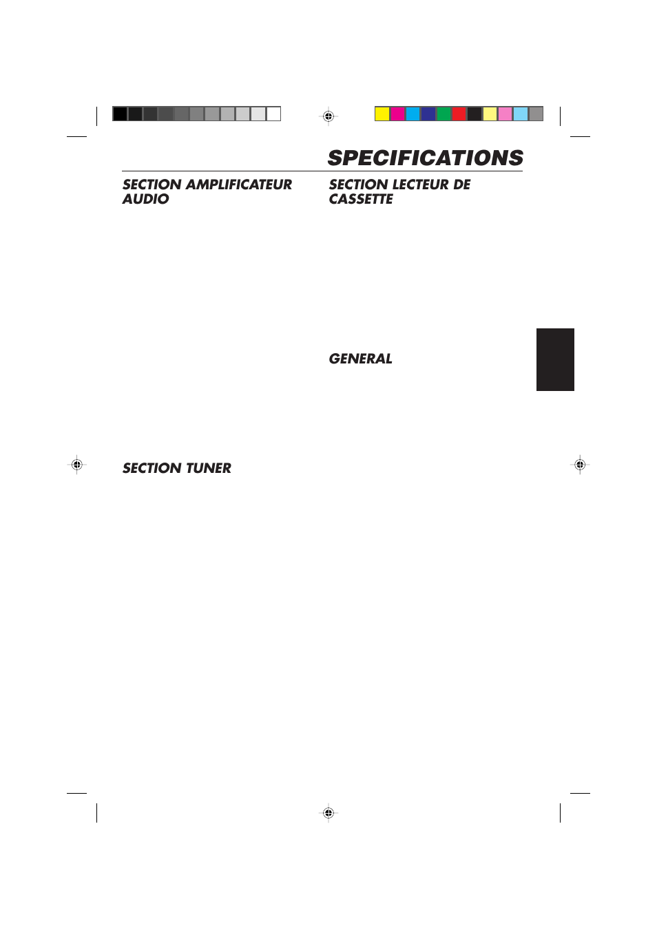 Specifications, General | JVC F540R User Manual | Page 91 / 122