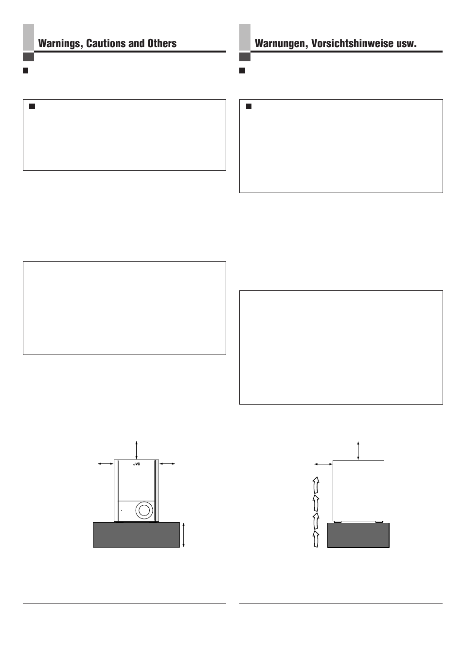 Warnings, cautions and others, Warnungen, vorsichtshinweise usw | JVC SP-PW100 User Manual | Page 2 / 40