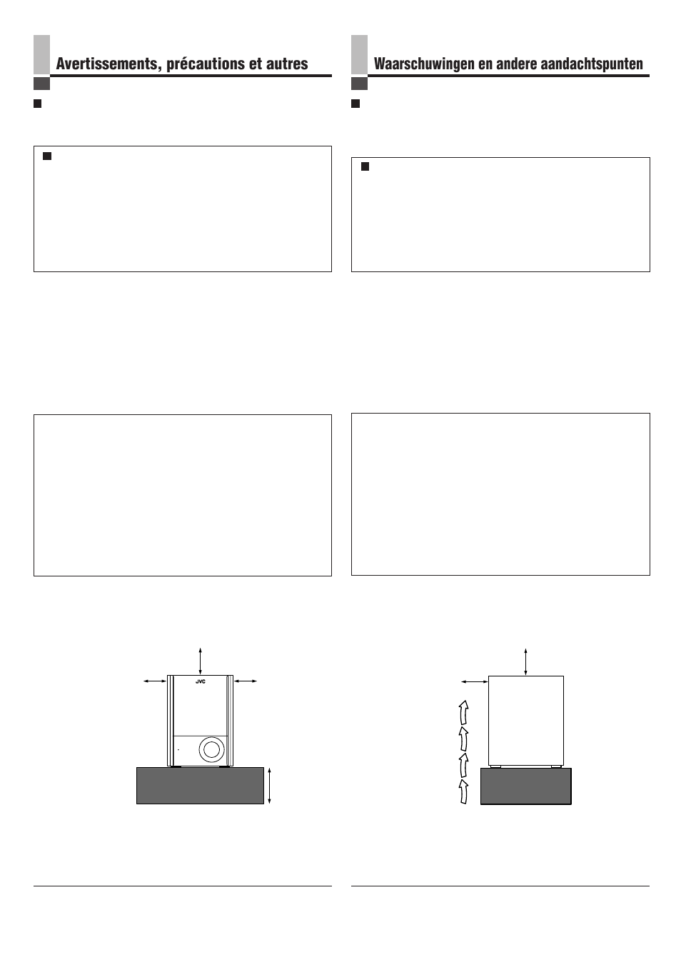 Avertissements,precautions et autres, Avertissements, précautions et autres, Waarschuwingen en andere aandachtspunten | JVC SP-PW100 User Manual | Page 3 / 40