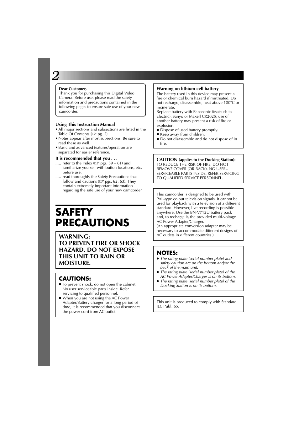 Safety precautions | JVC YU30052-625-1 User Manual | Page 2 / 72