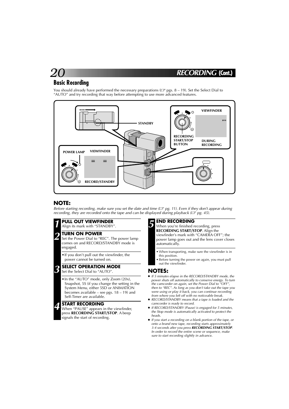 Recording, Basic recording, Cont.) | JVC YU30052-625-1 User Manual | Page 20 / 72