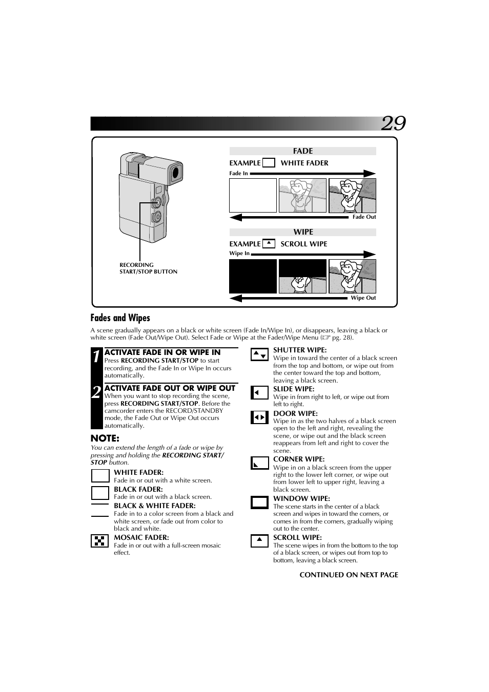 Fades and wipes | JVC YU30052-625-1 User Manual | Page 29 / 72