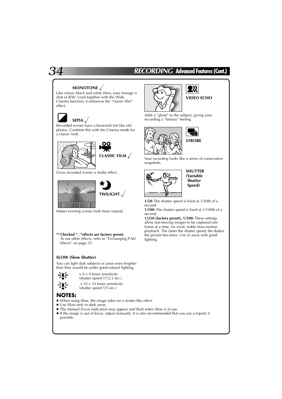 Recording, Advanced features (cont.) | JVC YU30052-625-1 User Manual | Page 34 / 72