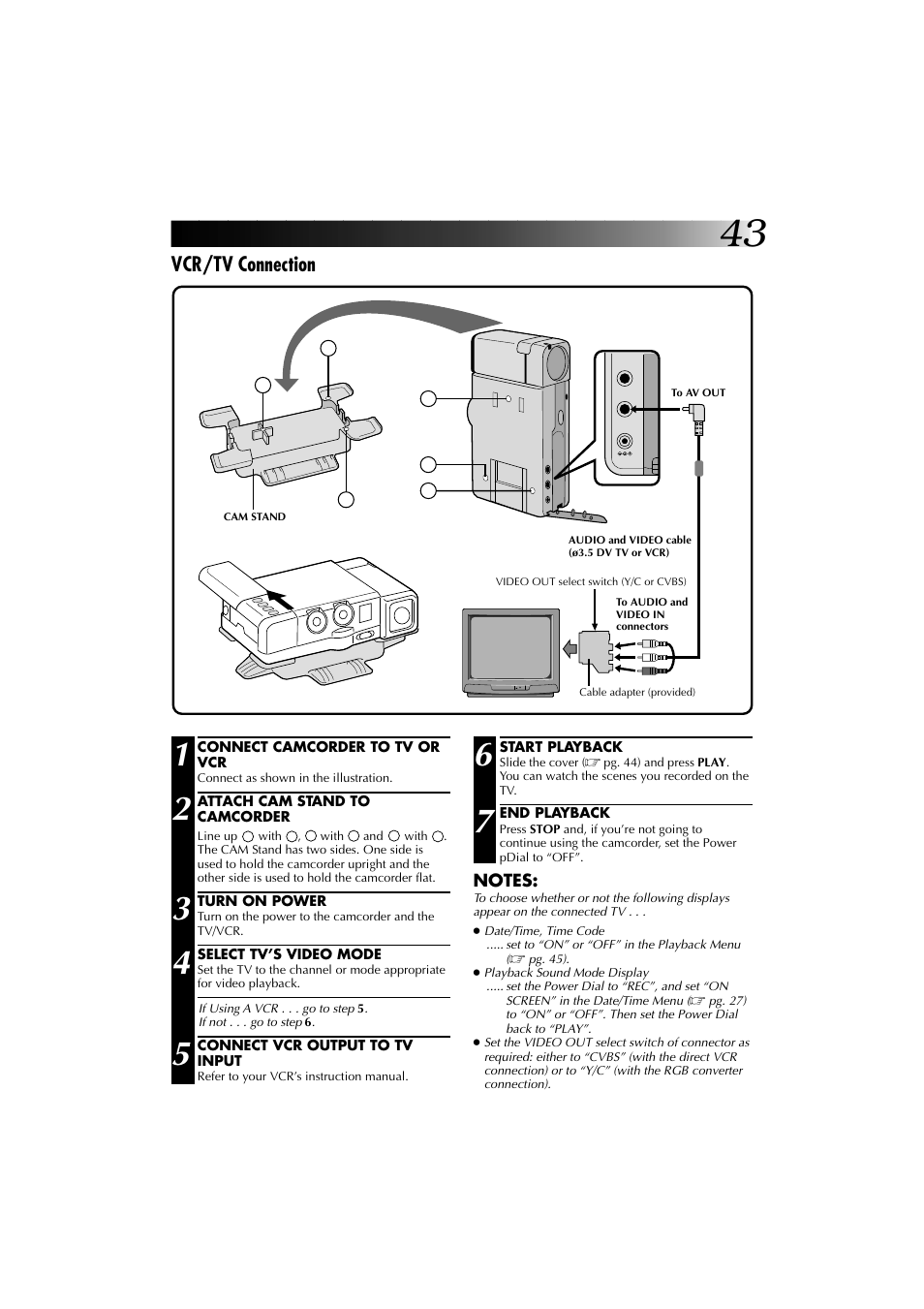 Vcr/tv connection | JVC YU30052-625-1 User Manual | Page 43 / 72