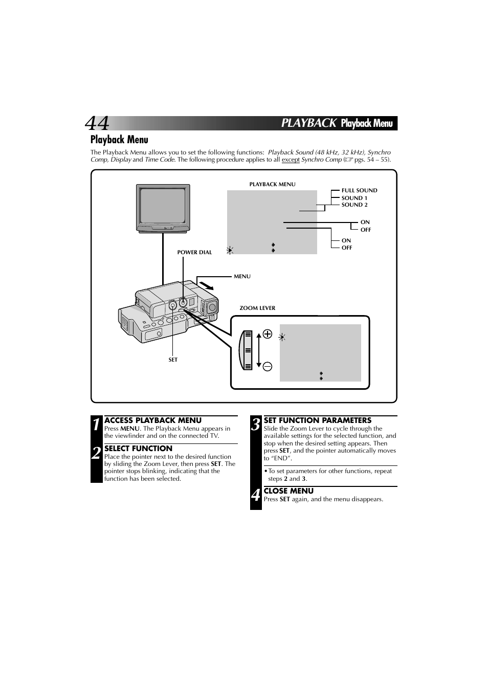 Playback, Playback menu | JVC YU30052-625-1 User Manual | Page 44 / 72