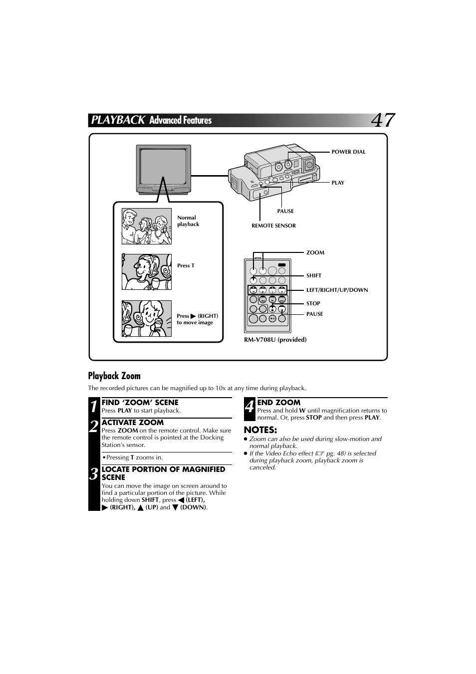 Playback, Advanced features, Playback zoom | JVC YU30052-625-1 User Manual | Page 47 / 72