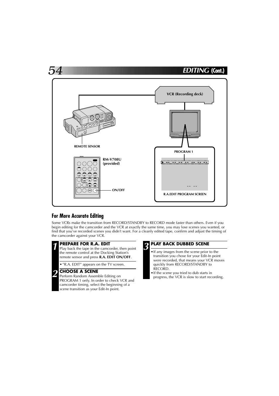 Editing, Cont.), For more accurate editing | JVC YU30052-625-1 User Manual | Page 54 / 72