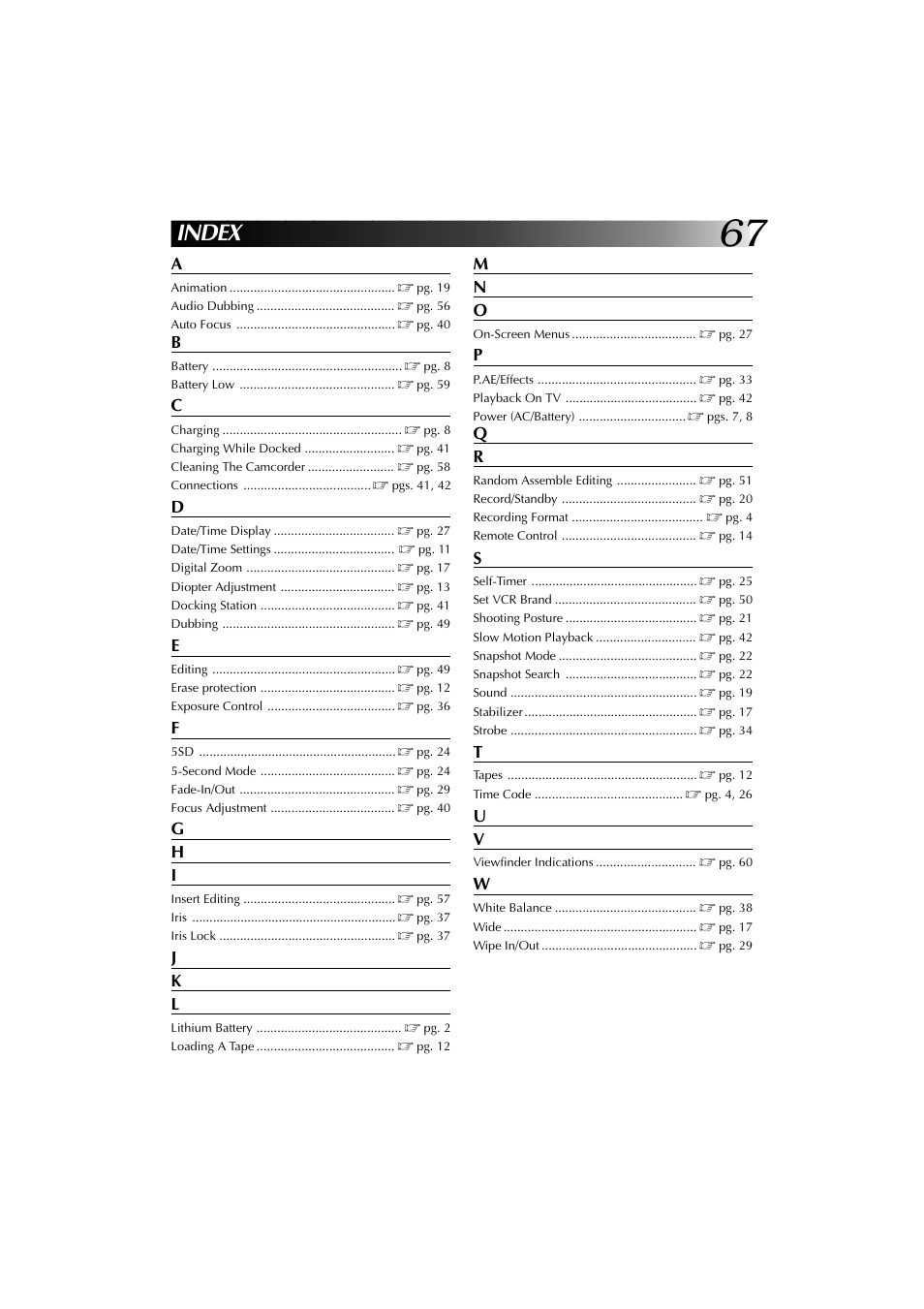 Index | JVC YU30052-625-1 User Manual | Page 67 / 72