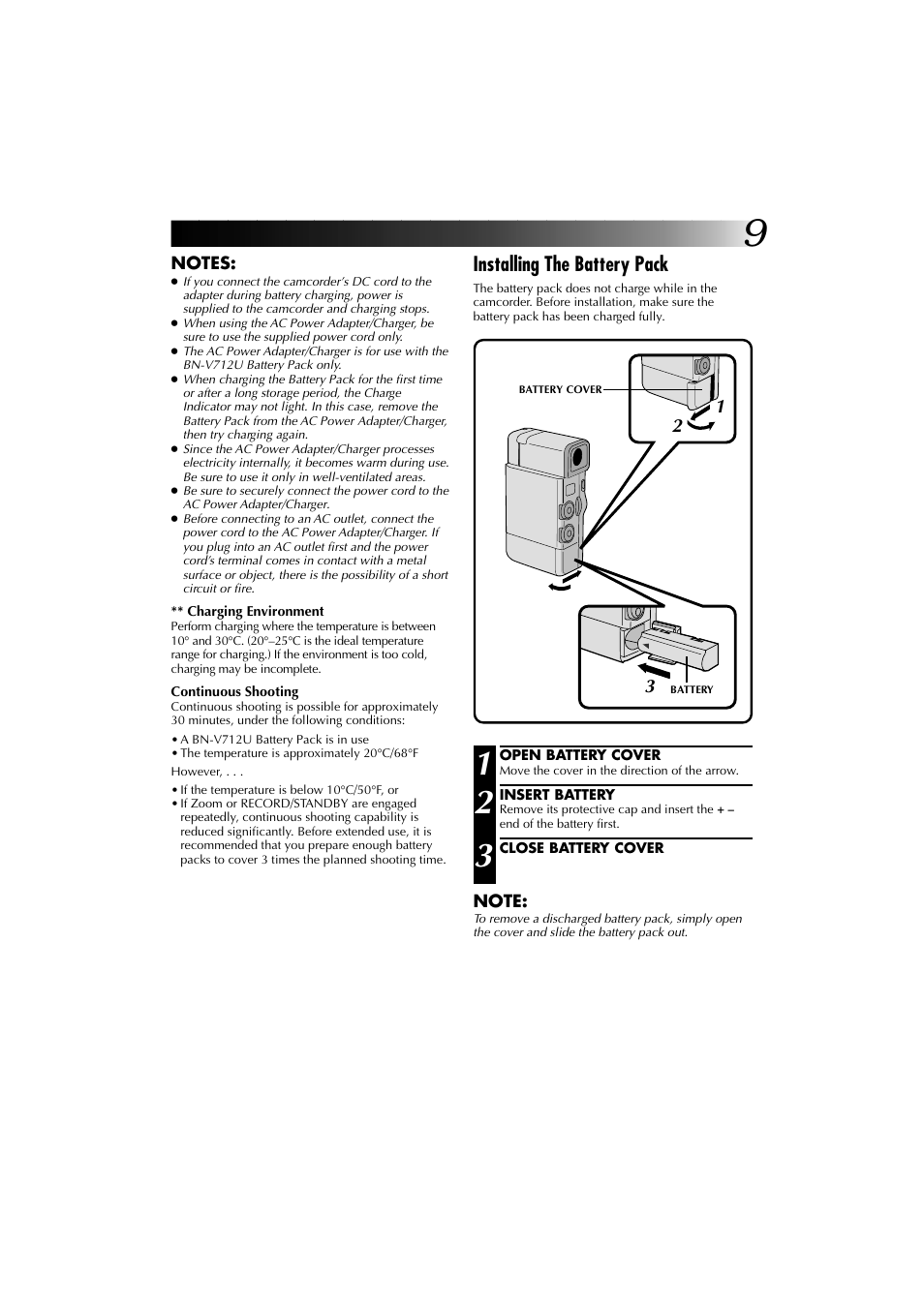 Installing the battery pack | JVC YU30052-625-1 User Manual | Page 9 / 72