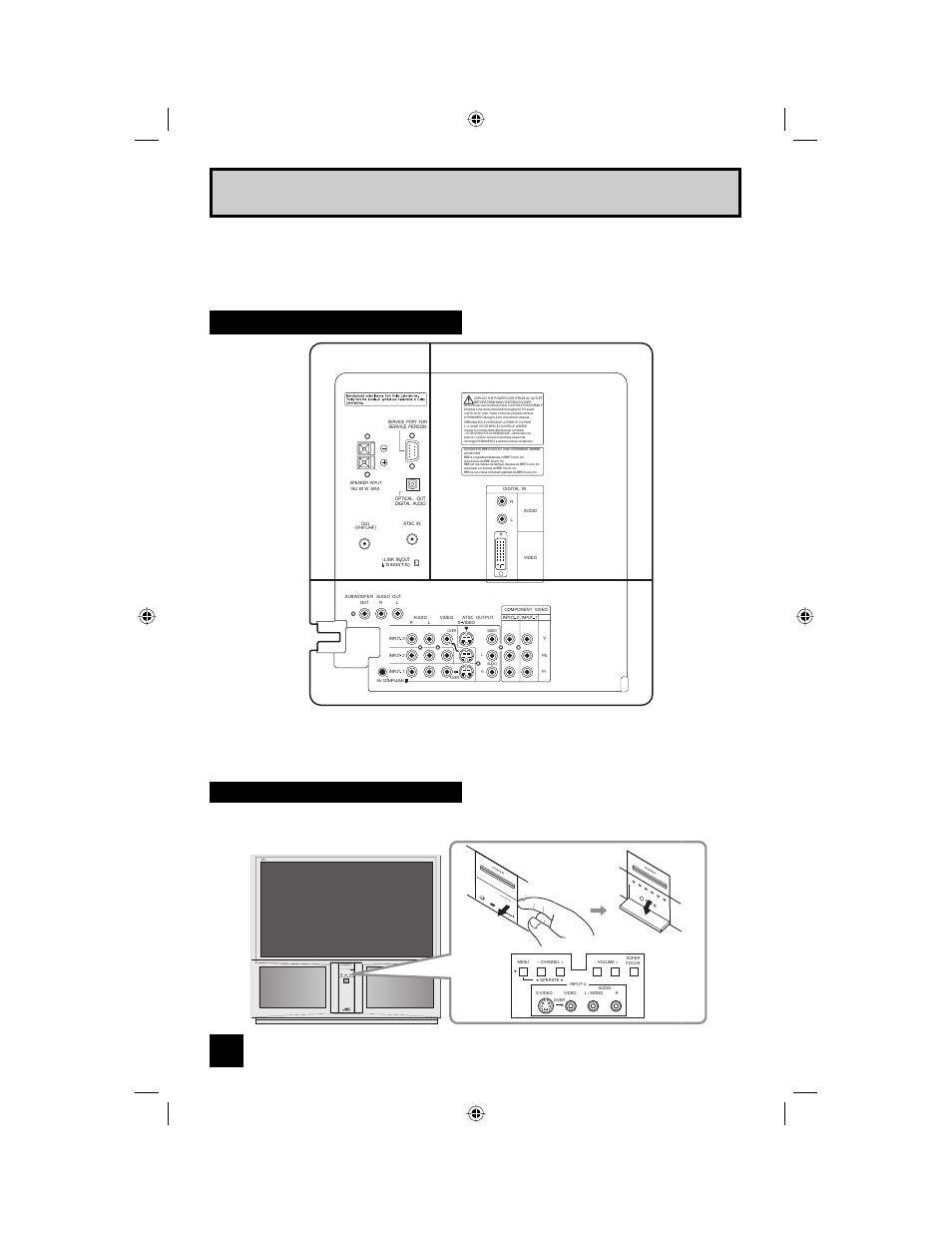 Tv models, Quick setup tv models, Rear panel diagram front panel diagram | Pull open power hdtv | JVC AV 56WP94 User Manual | Page 10 / 88