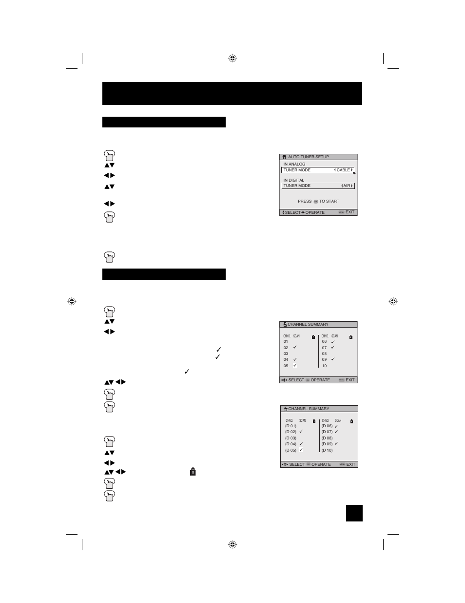 Initial setup, Auto tuner setup, Channel summary | JVC AV 56WP94 User Manual | Page 33 / 88