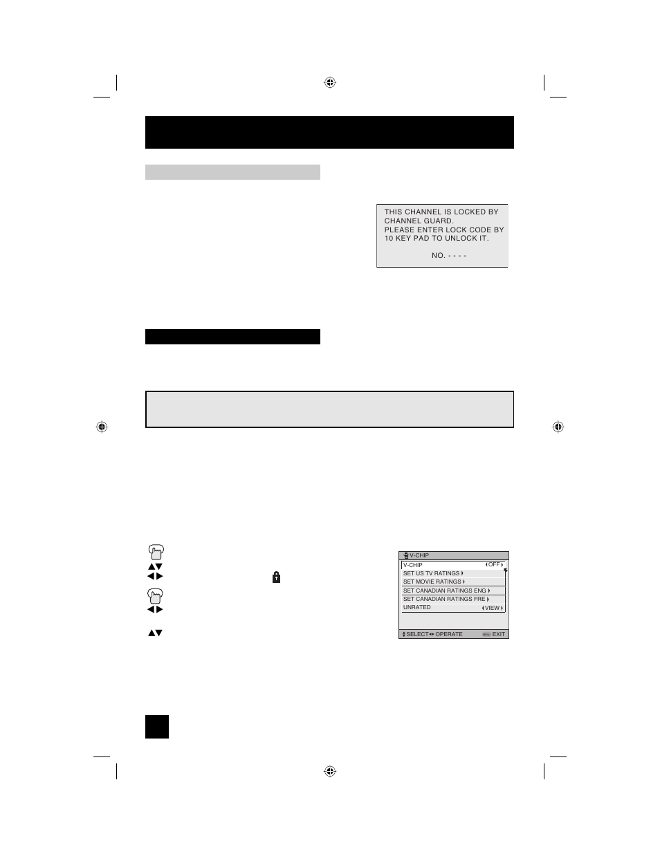 V-chip, Initial setup, Channel guard message | JVC AV 56WP94 User Manual | Page 34 / 88