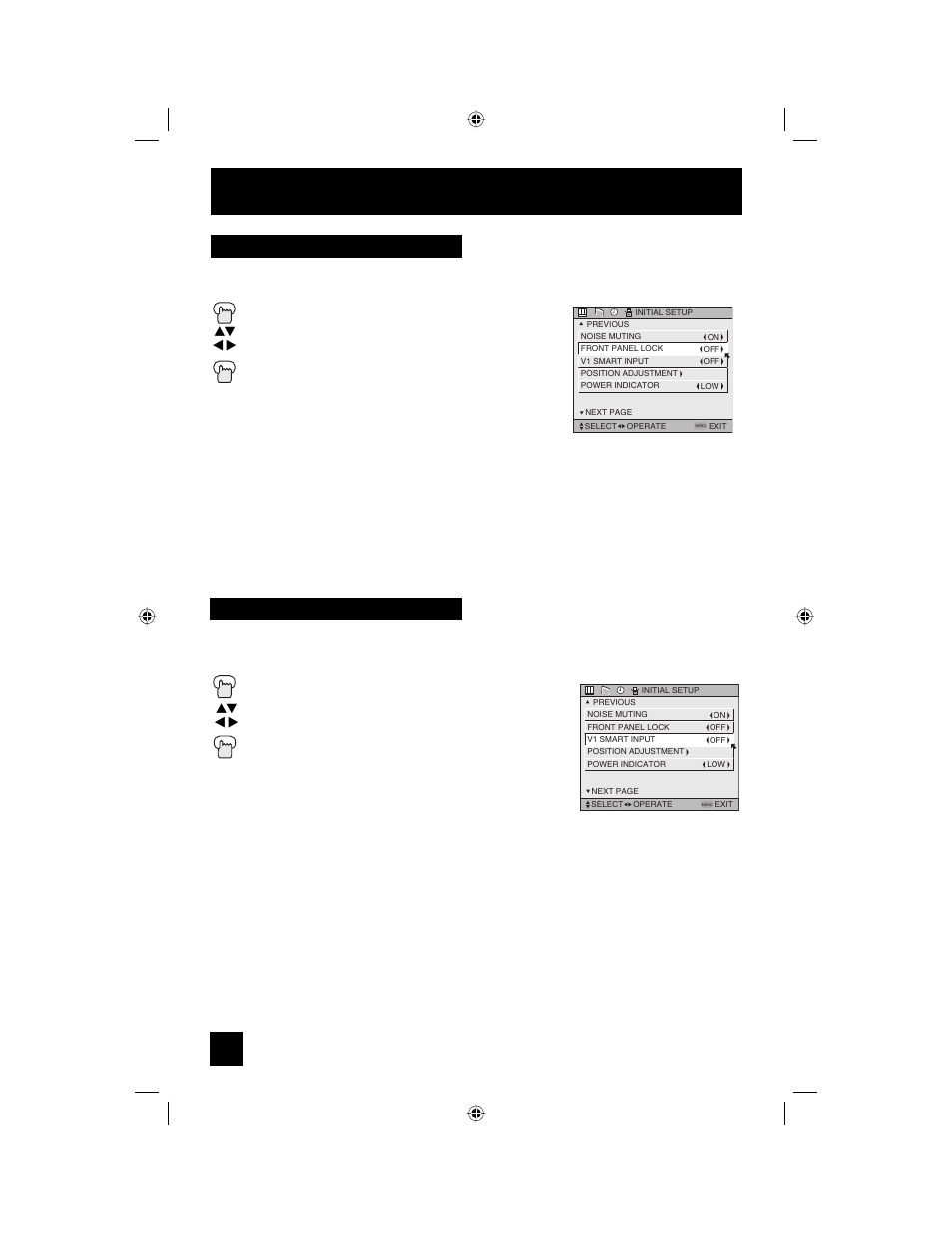 Front panel lock, V1 smart input, Initial setup | JVC AV 56WP94 User Manual | Page 48 / 88