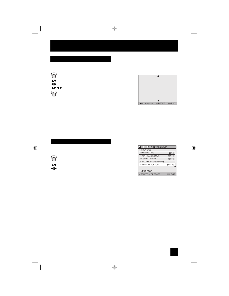 Position adjustment, Power indicator, Initial setup | JVC AV 56WP94 User Manual | Page 49 / 88