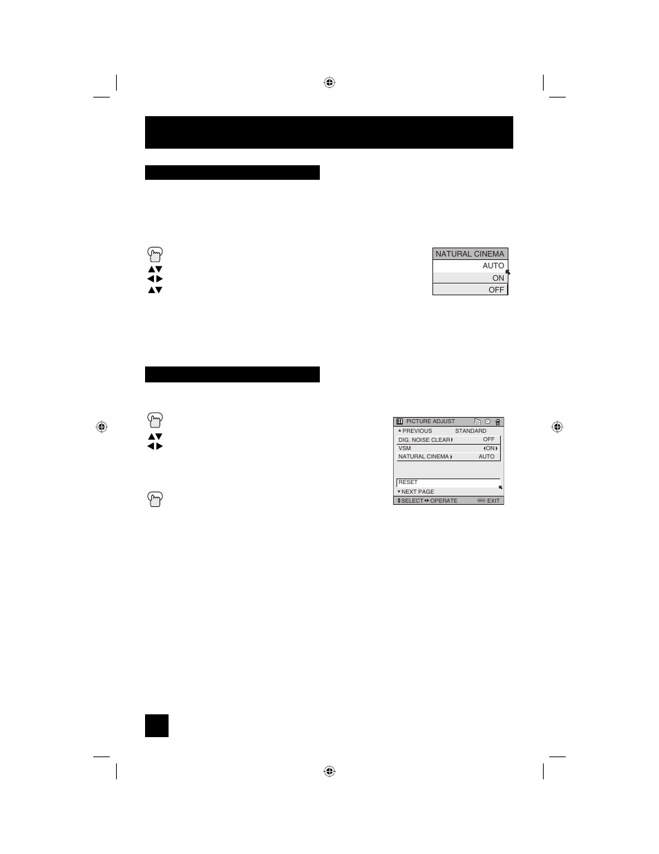 Natural cinema, Reset, Picture adjust | Natural cinema reset | JVC AV 56WP94 User Manual | Page 54 / 88