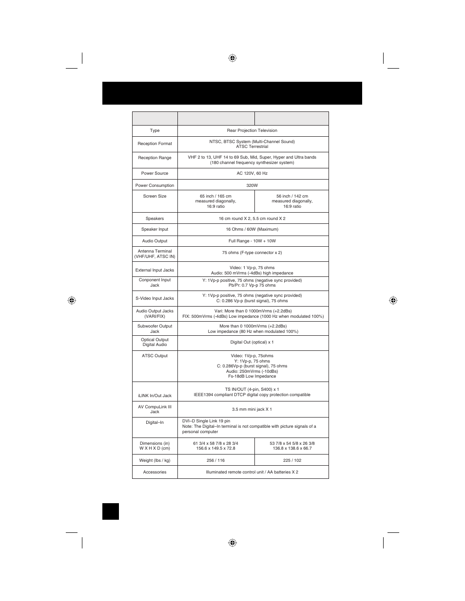 Specifications | JVC AV 56WP94 User Manual | Page 82 / 88