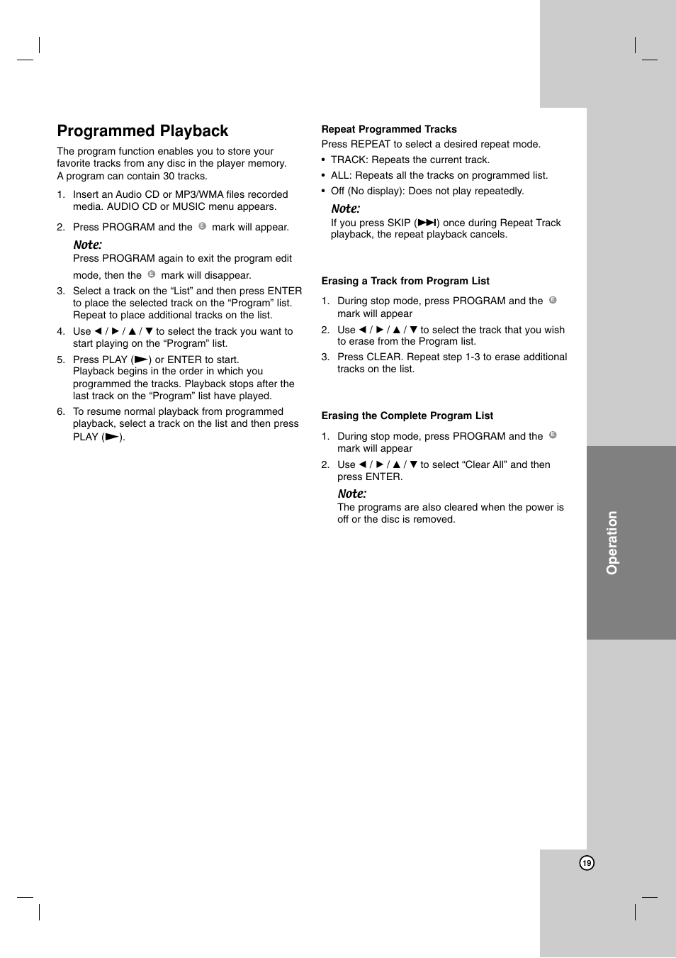 Programmed playback, Operation | JVC LVT2008-001B User Manual | Page 19 / 28
