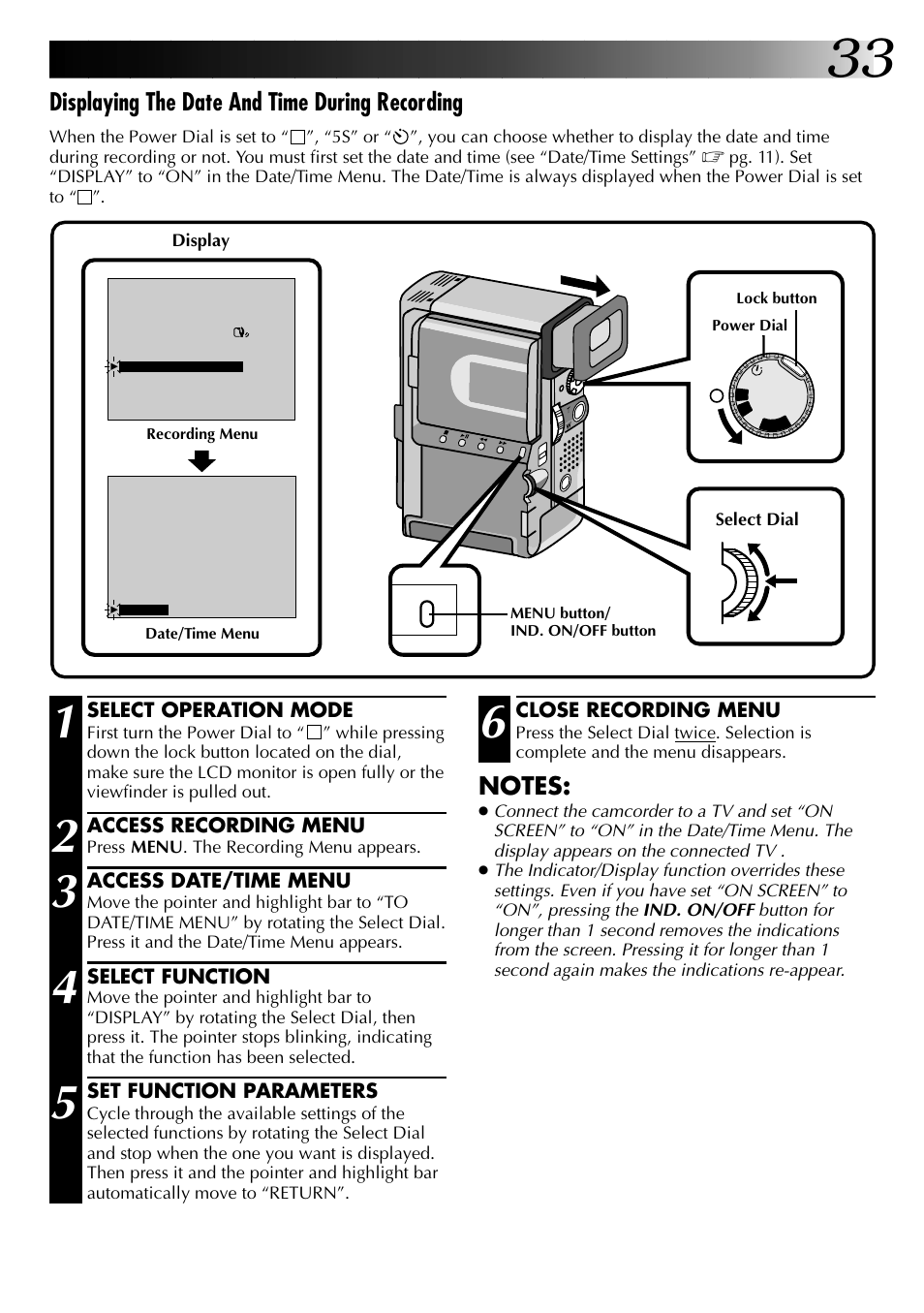Displaying the date and time during recording | JVC 0797TOV*UN*SN User Manual | Page 33 / 84