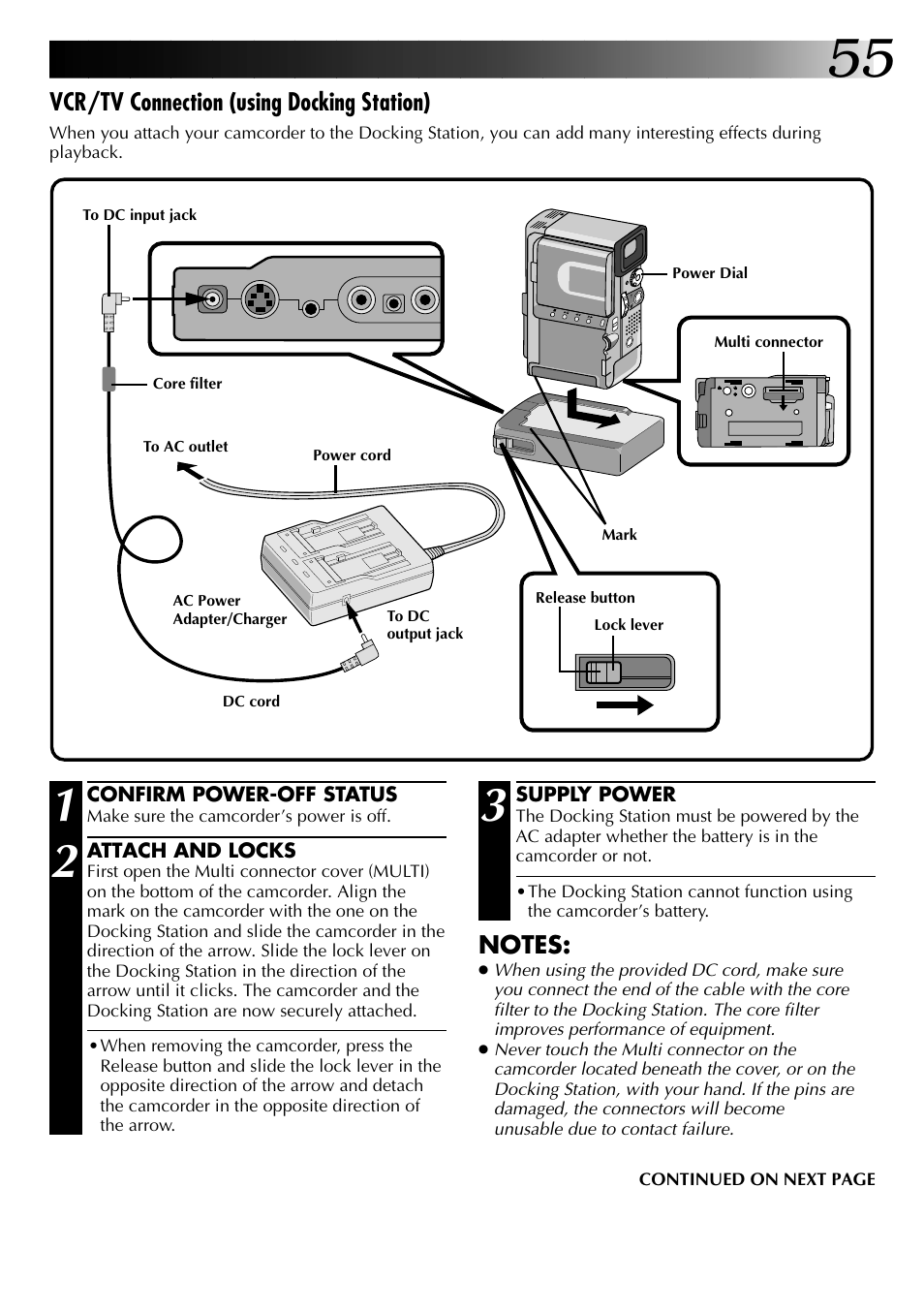 Vcr/tv connection (using docking station) | JVC 0797TOV*UN*SN User Manual | Page 55 / 84