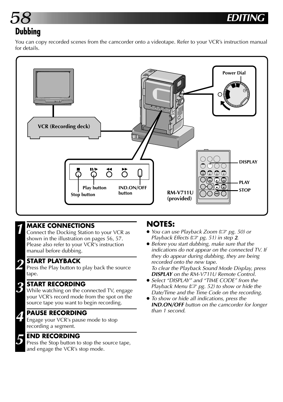 Editing, Dubbing | JVC 0797TOV*UN*SN User Manual | Page 58 / 84
