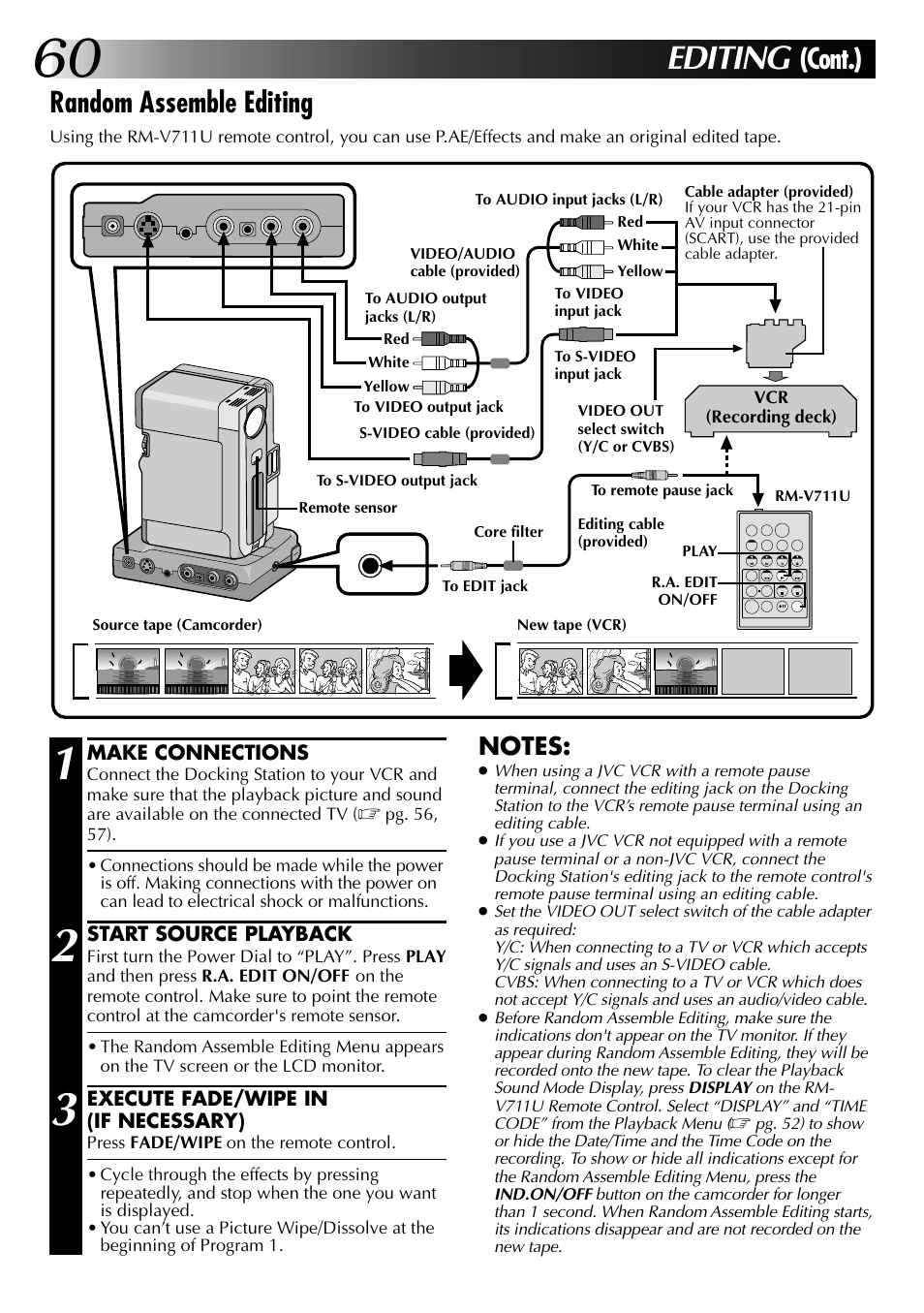 Editing, Cont.), Random assemble editing | JVC 0797TOV*UN*SN User Manual | Page 60 / 84