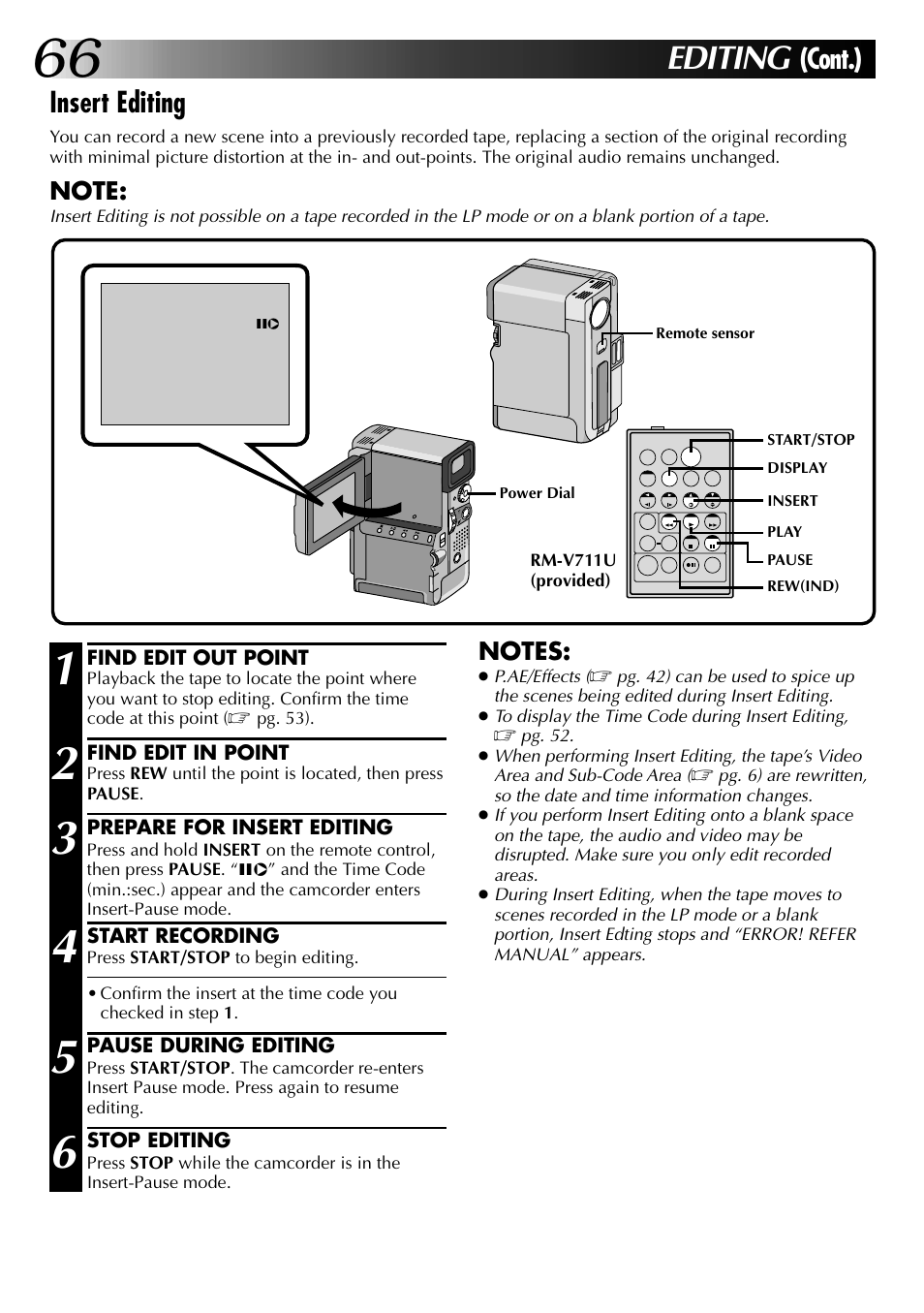 Editing, Insert editing, Cont.) | JVC 0797TOV*UN*SN User Manual | Page 66 / 84