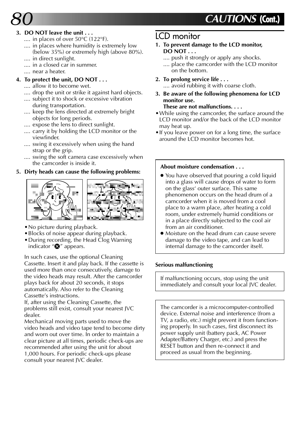 Cautions, Cont.), Lcd monitor | JVC 0797TOV*UN*SN User Manual | Page 80 / 84