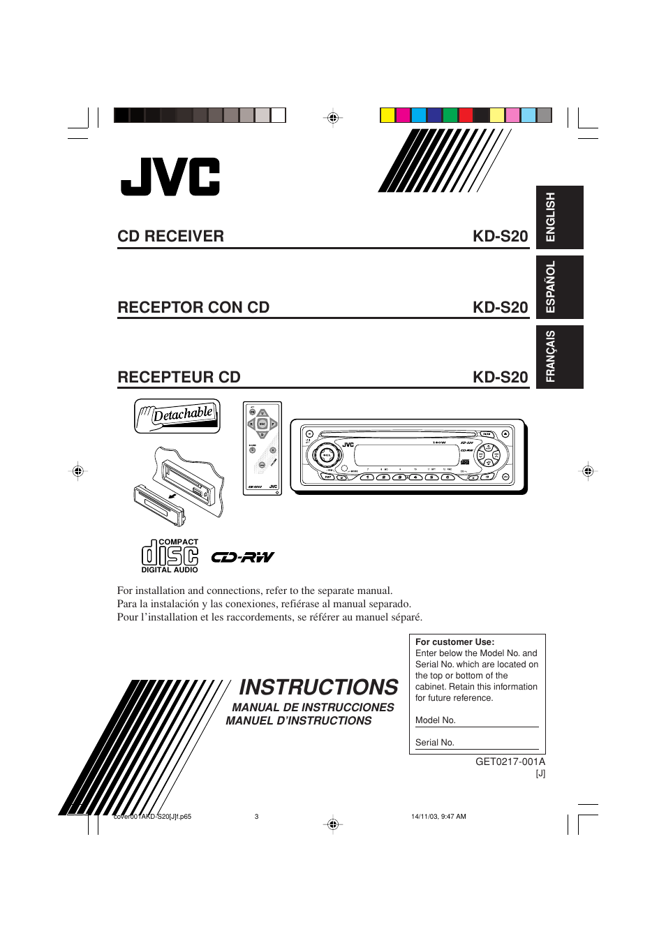 JVC KD-S20 User Manual | 62 pages