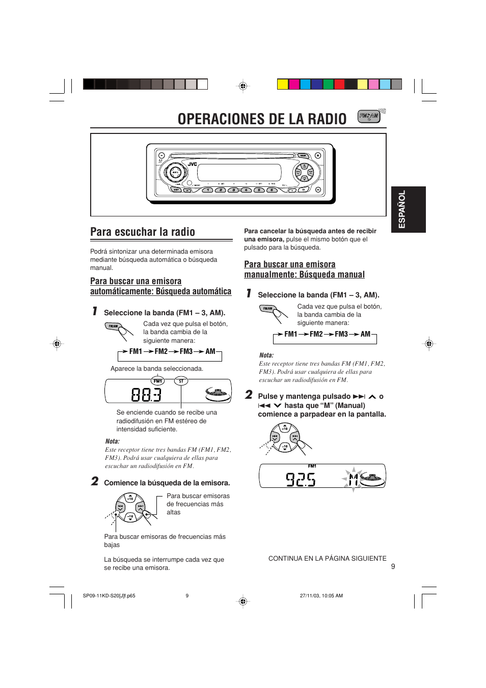 Operaciones de la radio, Para escuchar la radio | JVC KD-S20 User Manual | Page 29 / 62