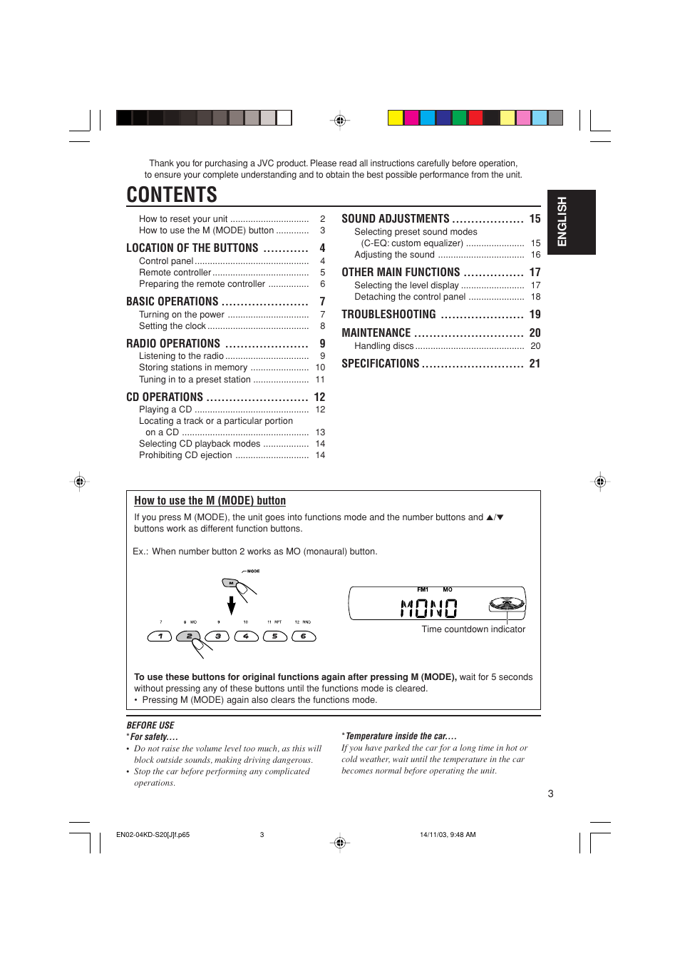 JVC KD-S20 User Manual | Page 3 / 62