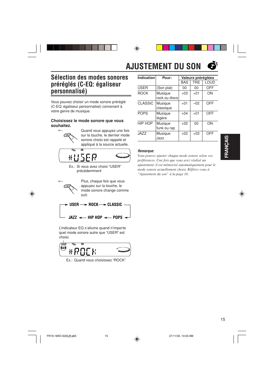 Ajustement du son | JVC KD-S20 User Manual | Page 55 / 62