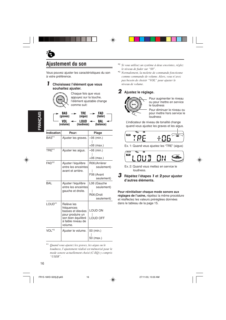 Ajustement du son, Français | JVC KD-S20 User Manual | Page 56 / 62
