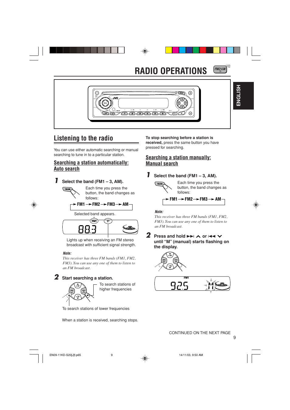 Radio operations, Listening to the radio | JVC KD-S20 User Manual | Page 9 / 62