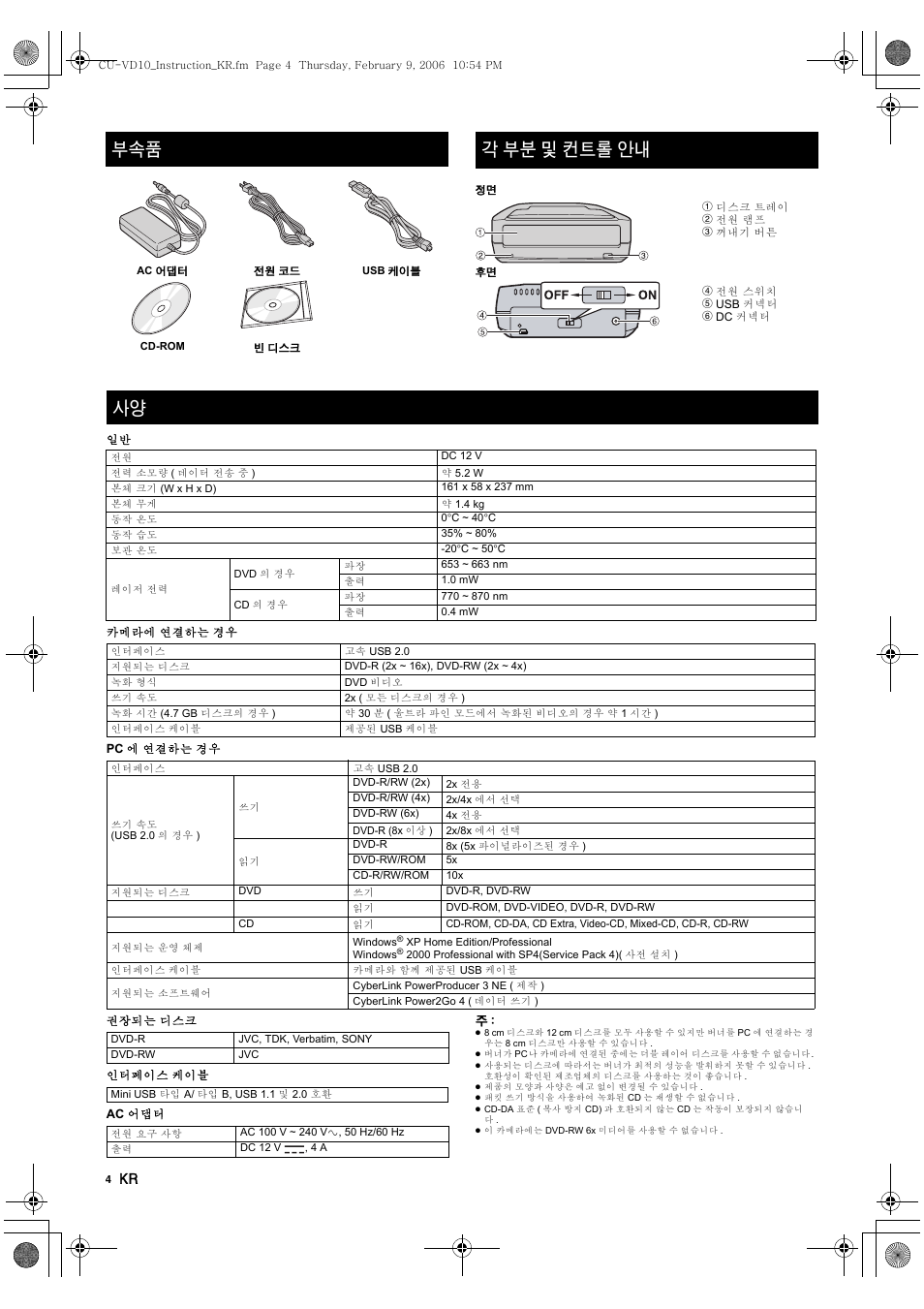 각 부분 및 컨트롤 안내, 각부분 및 컨트롤 안내 | JVC CU-VD10 User Manual | Page 94 / 112