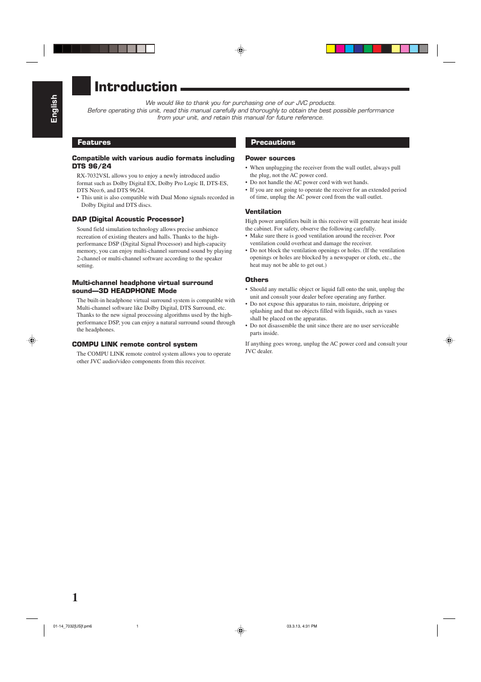 Introduction | JVC RM-SRX7032U User Manual | Page 4 / 54