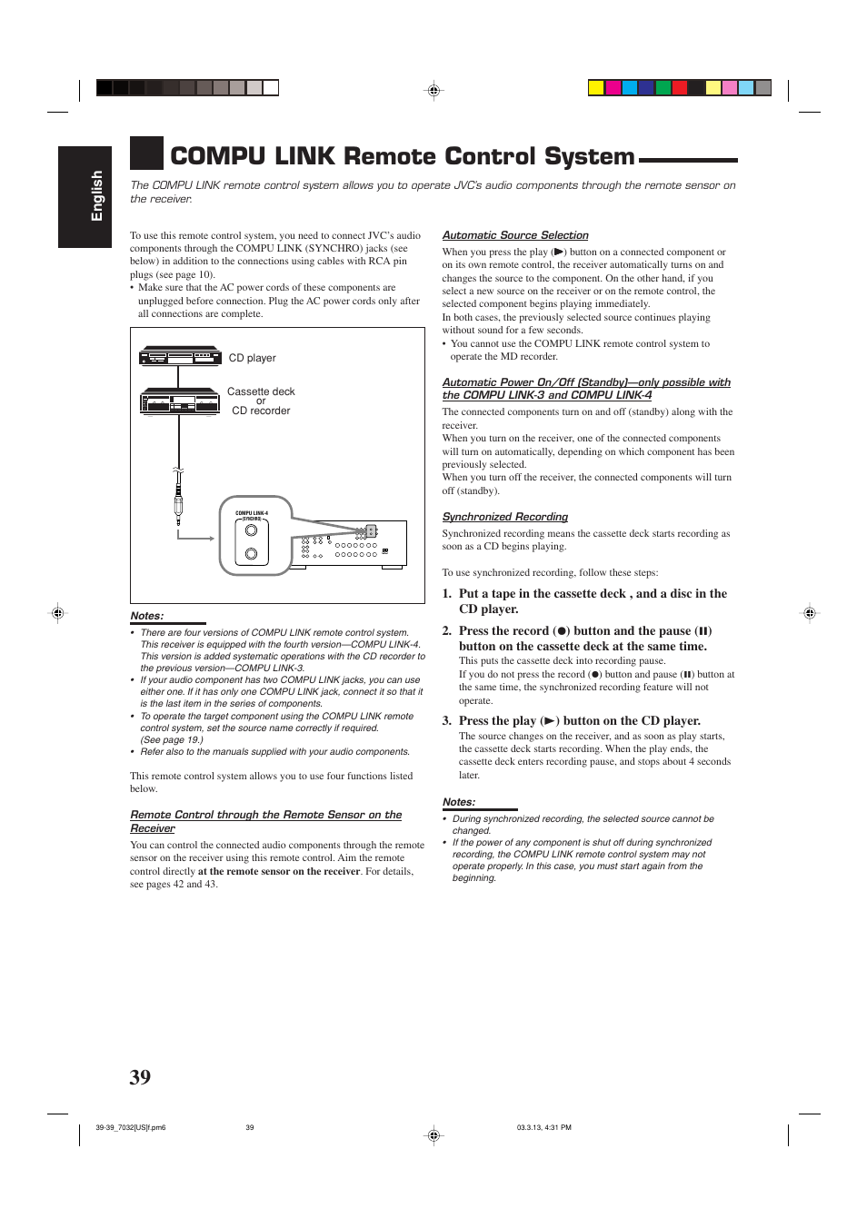 Compu link remote control system, English | JVC RM-SRX7032U User Manual | Page 42 / 54