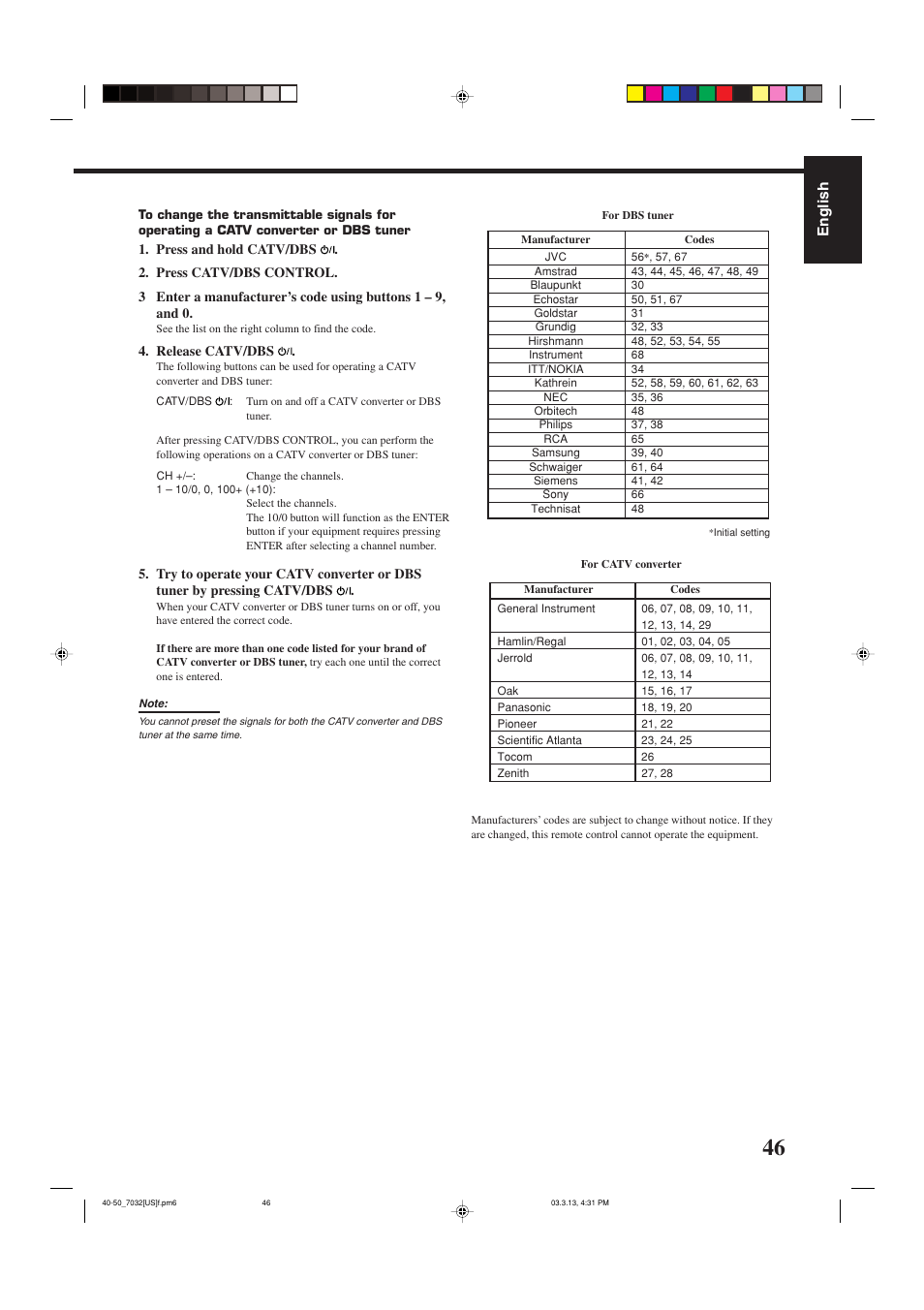English | JVC RM-SRX7032U User Manual | Page 49 / 54